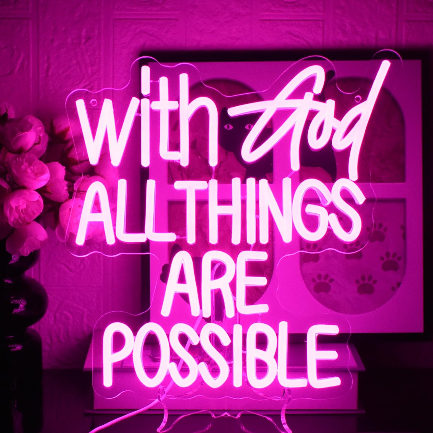 With God All Things Are Possible Neon Sign Pink God Led Lights for Wall Decor Letter LED Neon Lights Dimmable USB Powered for Room Party Wedding Church Decor