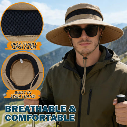 Men's UPF 50+ Waterproof Wide Brim Boonie Hat, Sun & Rain Protection Camel