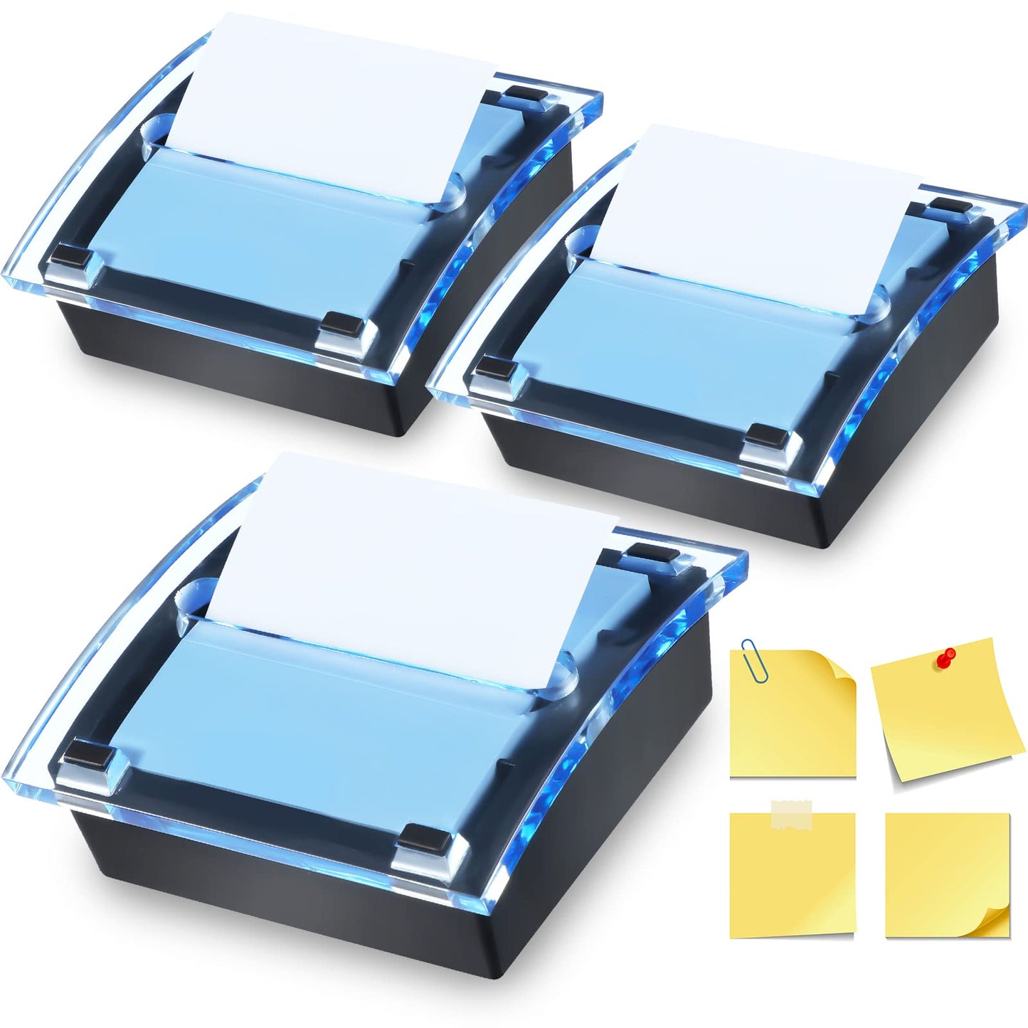 Epakh Pop up Notes Dispenser Black Base Clear Top Sticky Notes Holder Acrylic Small Sticky Holders Container for 3 x 3 Inch Office Home Store Accessories(3 Pieces)