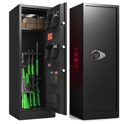 Marcree 8-10 Gun Safe for Rifles & Pistols, Quick Access Rifle Safe with Dual Alarm, Mute Mode, Adjustable Shelves & Pistol Pockets, Gun Cabinet for Shotguns