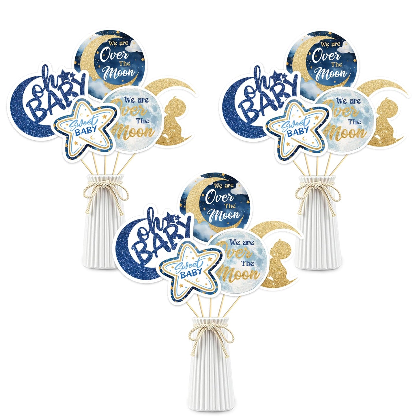 Little Star Oh Baby Centerpiece Sticks - We are Over the Moon Baby Shower Party Table Toppers - Girl Boy Baby 1st Birthday Party Decorations - Set of 15