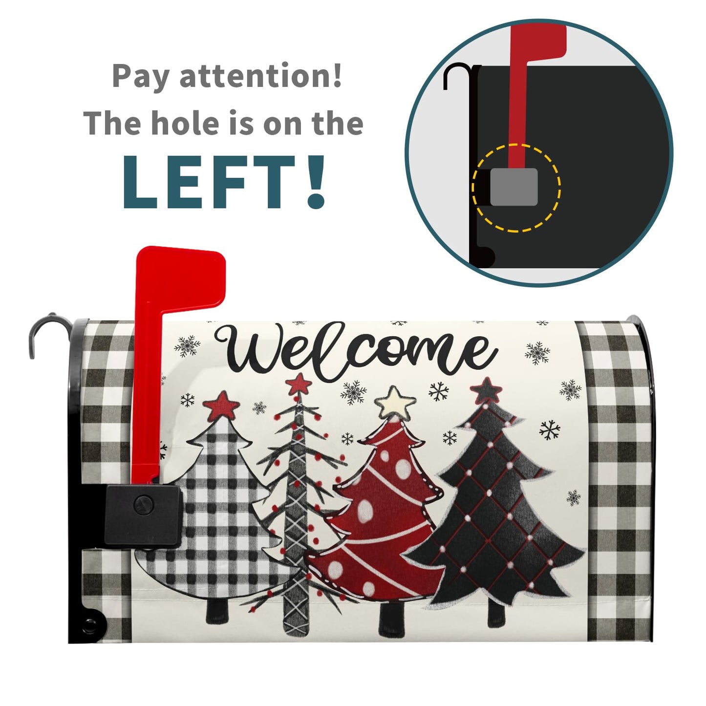 Miaoquhe Christmas Buffalo Plaid Mailbox Covers Magnetic Standard Size 21"x18" Winter Welcome Tree Mailbox Wraps Xtmas Snowflakes Post Letter Box for Holiday Outdoor Decoration