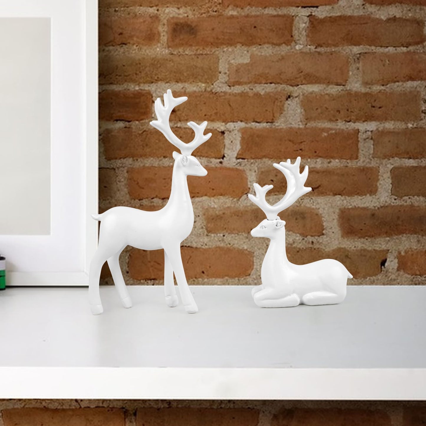 Bonlting 2 Pcs Christmas Resin Deer Statue Reindeer Figurines Elk Statues Deer Decorations for Living Room,Bedroom Office, Shelf, Cabinets (White)