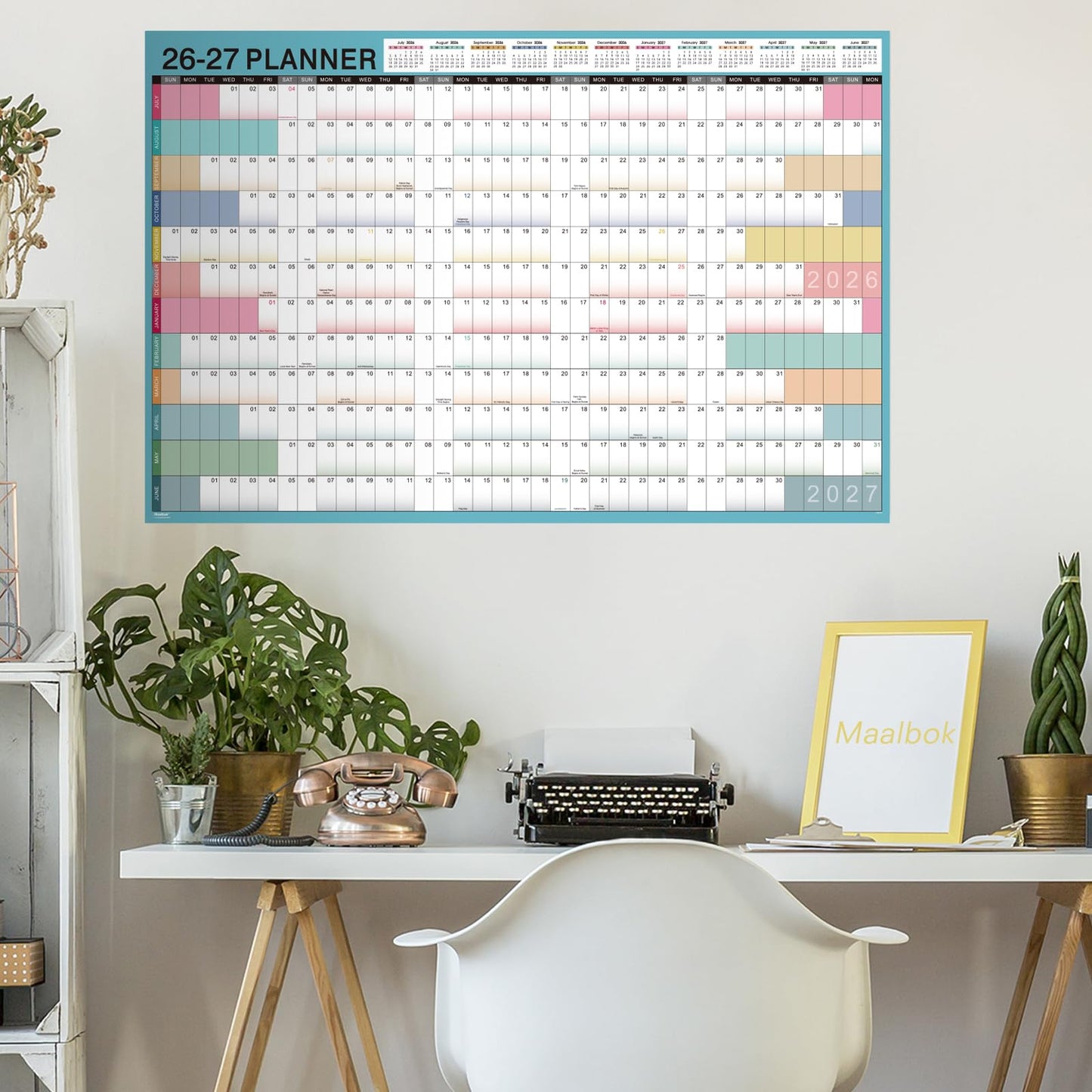 2026-2027 Yearly Wall Calendar - Calendar 2026-2027, Yearly Wall Calendar, July 2026 - June 2027, 23.1" x 34.6" (Open), Wall Calendar 12 Month, Julian Dates, Thick Paper, Round Stickers