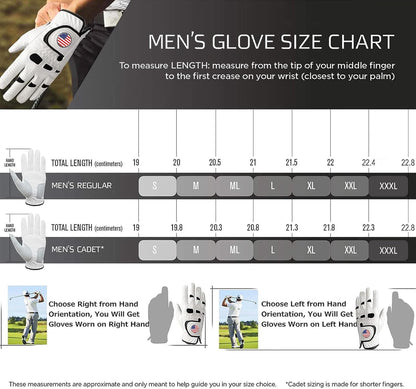 Amy Sport Golf Gloves Men Left Hand Right Handed Golfer 3 Pack with Ball Marker Soft Leather Weathersof Grip Mens Glove Size S M ML L XL XXL 3XL (3 Pack-White, Large, Worn on Left Hand)