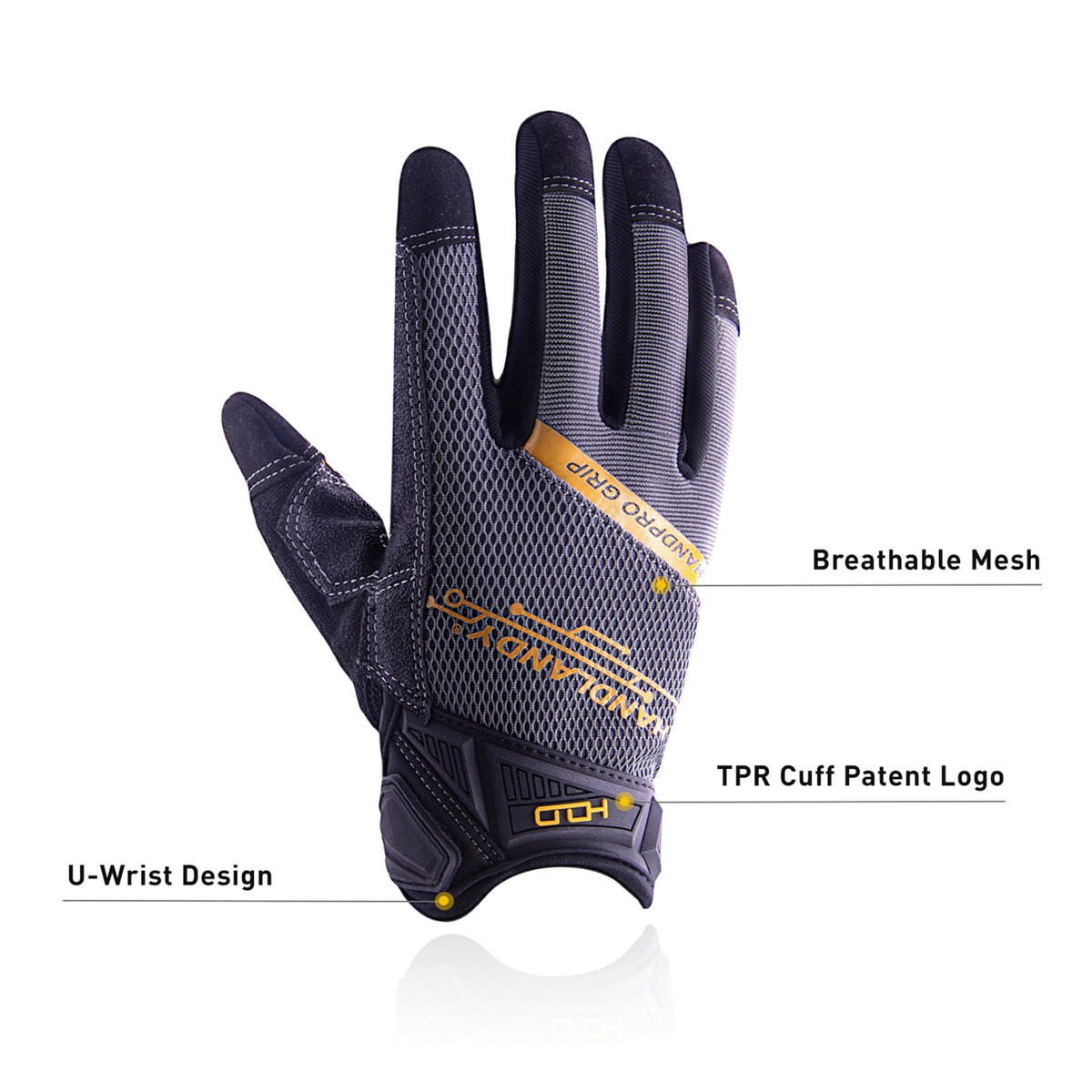 HANDLANDY Work Gloves with Grip for Men & Women, Mechanic Working Gloves Touchscreen, Flexible & Breathable Thin Work Gloves (Large, Grey)