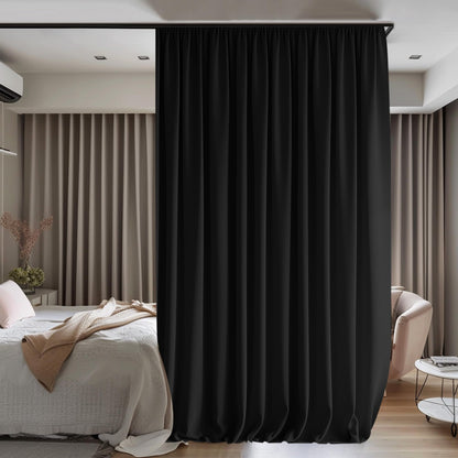 Room Divider Curtains Flexible Ceiling Tracks set Curtain track Ceiling Mount Blackout Curtain for Living Room Bedroom Ceiling Curtain Rod Privacy Dividers Panels W100 x H84 Black Drape & Black rail