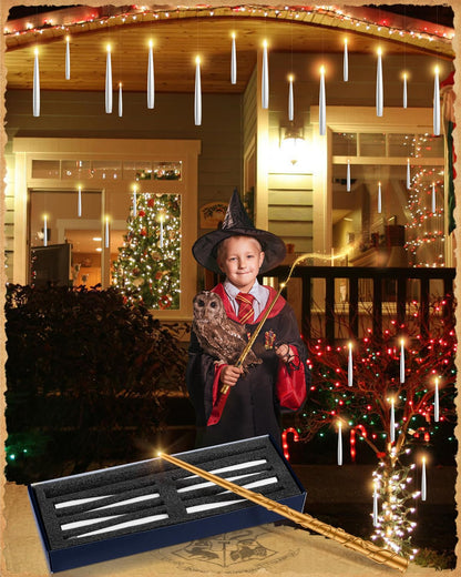 TLPUHU Floating Candles with Wand - 18 Pcs Christmas Decorations Magic Flameless Candles Flickering Warm Light Battery Operated LED Hanging Candles for Christmas Window Bedroom Birthday Party Decor