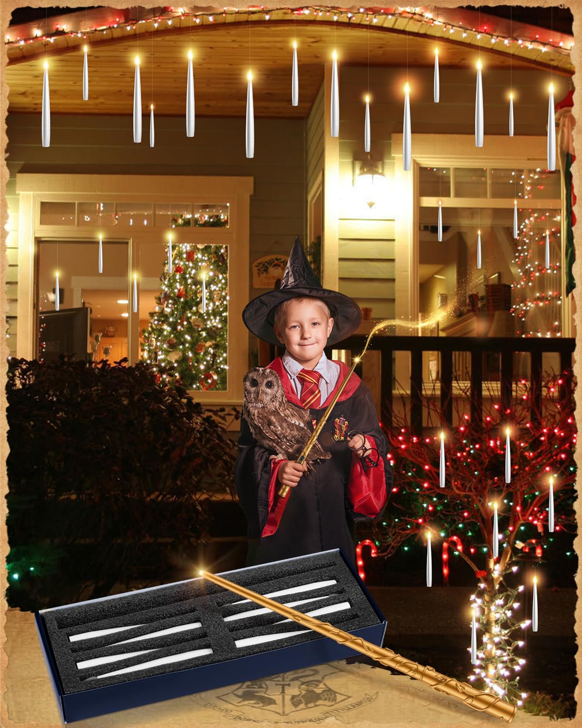 Floating Candles with Wand - 12 Pack Christmas Decorations Magic Flameless Candles Flickering Warm Light LED Hanging Candle Remote, Battery Operated Candles for Christmas Outdoor Indoor Party Decor