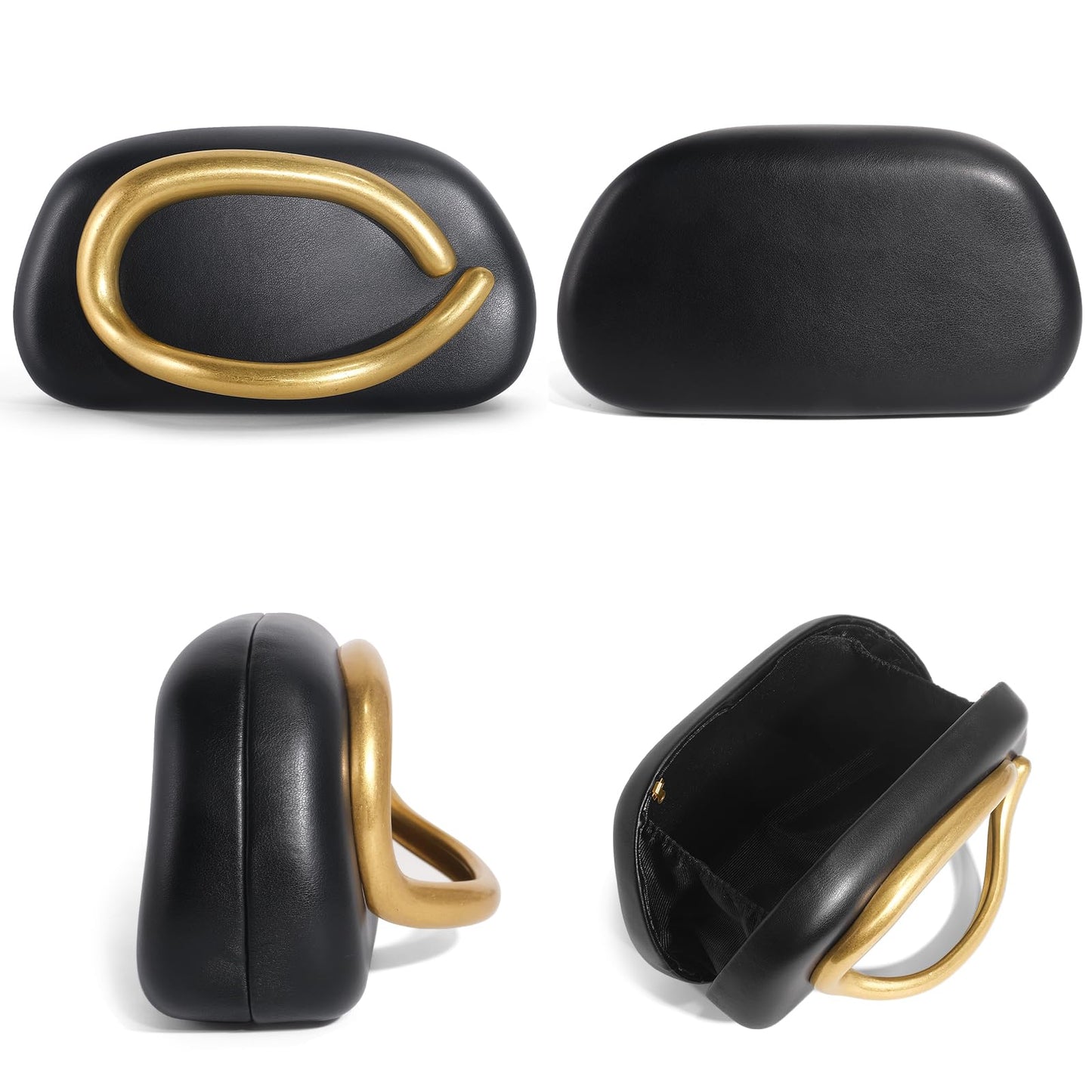 NEWROGENG Clutch Purses for Women Formal, PU Leather Evening Bags with Chain, Trendy Metal Handle Purses and Handbags 2025, Leather Black