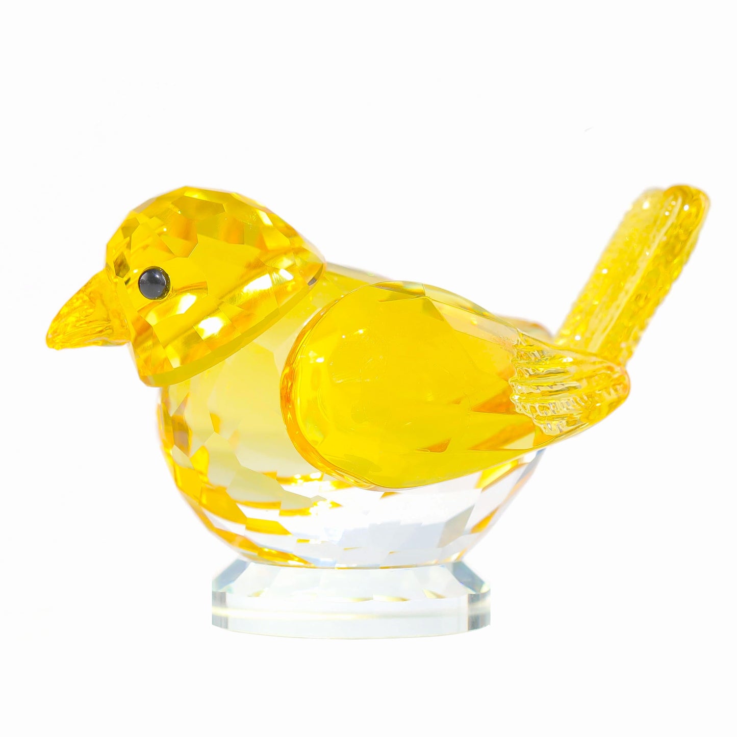Qianwei Yellow Crystal Bird Figurine Collectible - Handmade Glass Animals Figurines Crystal Office Desk Table Home Decor Paperweight