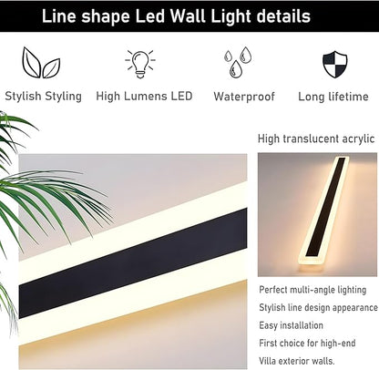 2Pack 71inch Long Outdoor Modern LED Wall Light,55W Waterproof IP65 Warm White 110V led Wall Mount Lighting Fixture Rectangular Black Wall Lights Elegant Frosted White Acrylic Anti Rust.