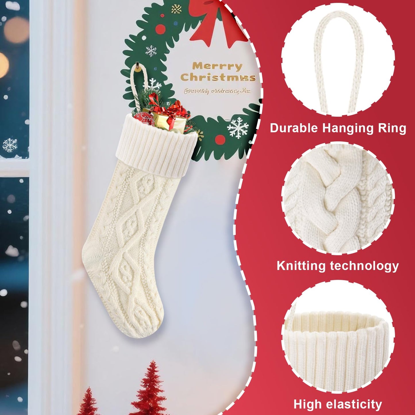 Doitory Christmas Stockings 4 Pack 18 Inches Large Size Knitted Stocking Christmas Decorations for Family Holiday Party Decor