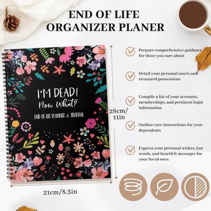 End of Life Planner Organizer Notebook with Pocket for Documents, I'M Dead Now What Planner Spiral Bound If I Die Binder Organizer Guided Final Arrangement for Beneficiary Will Preparation Last Wishes