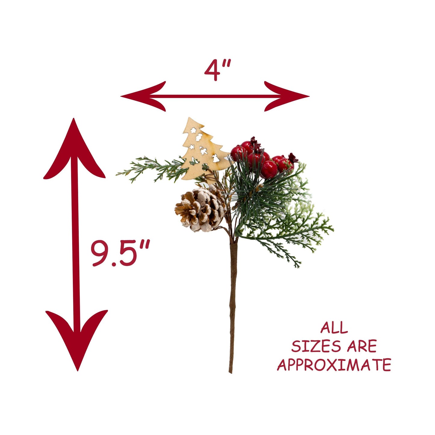 Christmas Floral Picks Set of 20, Snow Tip Pinecone Red Berry Sprays, 10 Inch Holiday Greenery Stems for Wreaths, Garlands, Christmas Tree Decor, Flower Arrangements, DIY Winter Crafts, 2 Styles