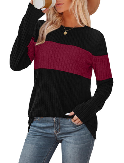 WIHOLL Womens Sweaters Trendy Color Block Tops Long Sleeve Shirts Fall Outfits Early Fall Fashion 2025 Winter Clothing