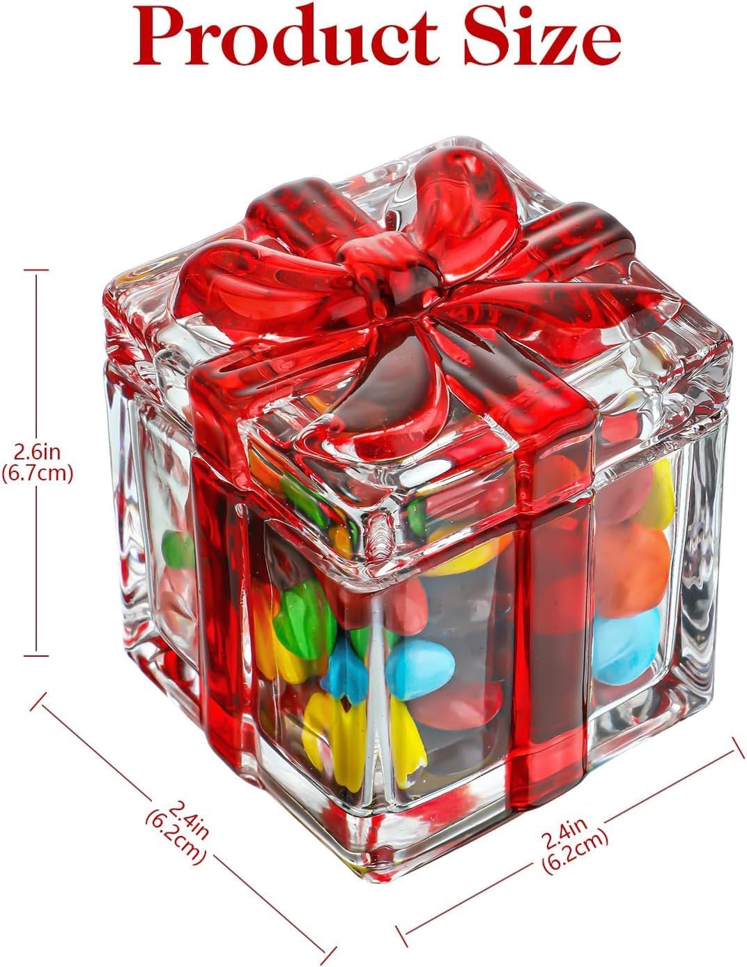 kanpura 2 Pcs Christmas Candy Jar with Lid 2.6" Red Square Crystal Candy Dishes for Xmas Peppermint Party