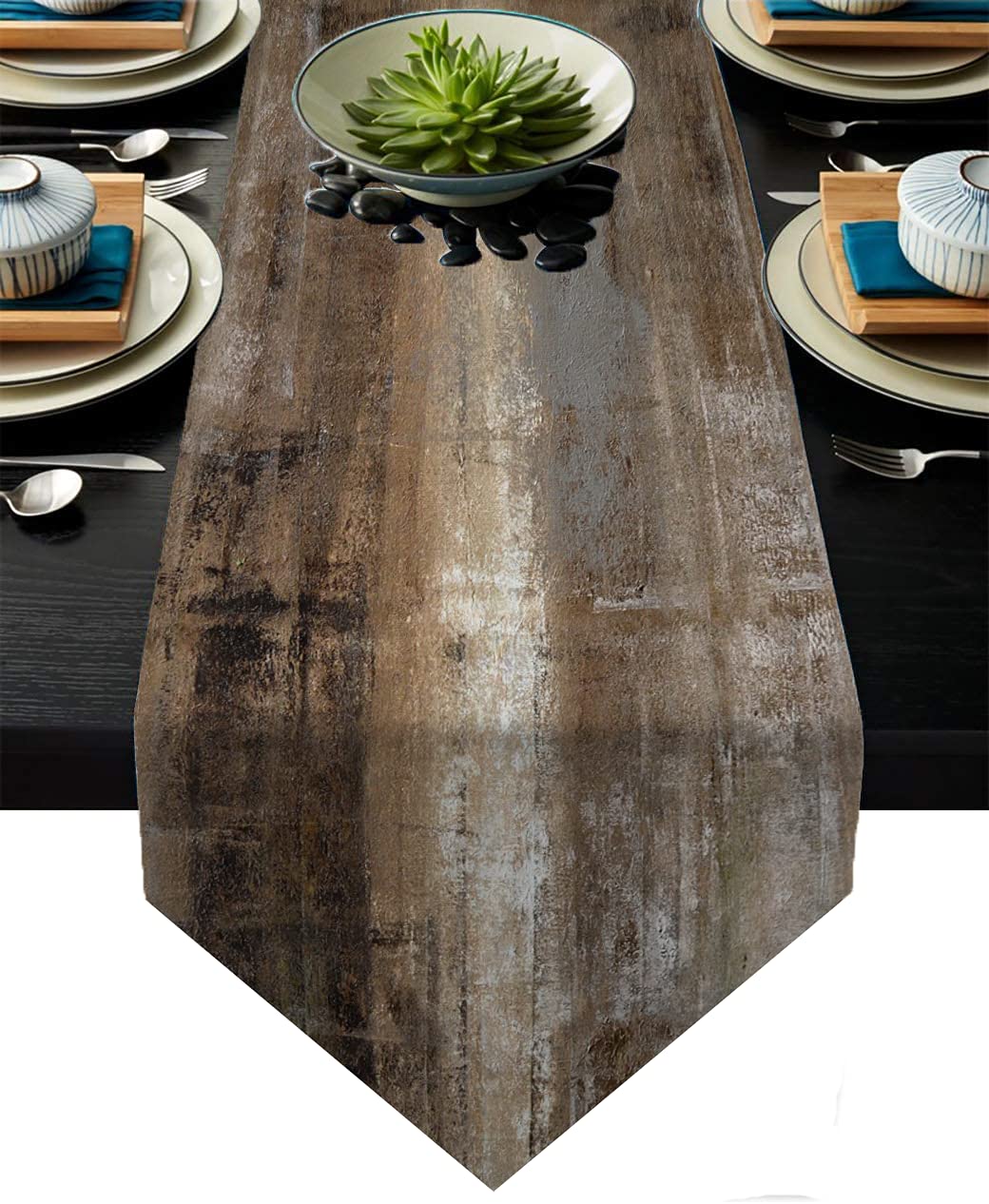 Brown Grey Table Runner,Abstract Modern Art Burlap Table Runners for Table Dresser Runner Farmhouse Style for Dinner Party Holidays Home Decoration (Brown and Grey, 13"x 71")