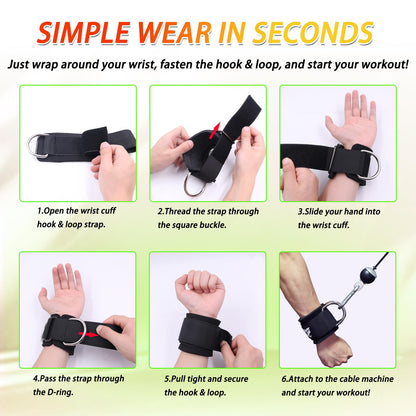 Lights Mountain Wrist Cuffs for Cable Machine Attachments – Adjustable Padded Straps with Dual D-Rings for Forearm, Arm & Rehab Training