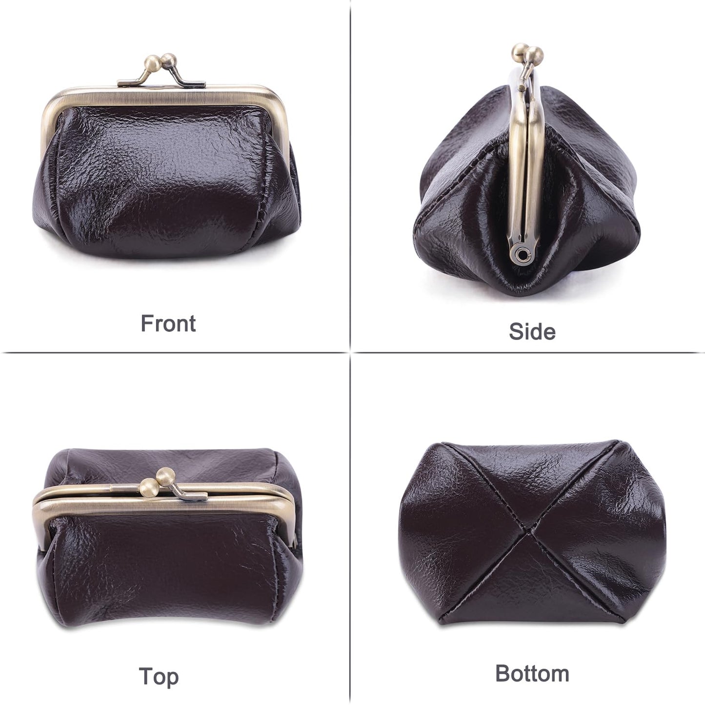 ZZHAOYI Genuine Leather Coin Purse for Women Small Kiss Lock Change Purse Clasp Coin Coin Holder Pouch Cute Wallet (Coffee)