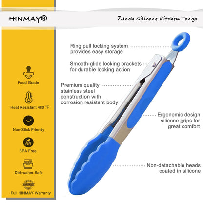 Small Silicone Tongs 7-Inch Mini Serving Tongs, Set of 3 (Black Gray White)