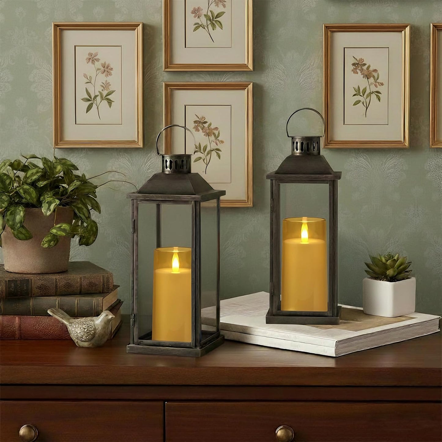 Raycare Flameless Electronic Pillar Candles with Remote Control and Timer- Battery Operated Realistic Flickering LED Fake Candle for Home, Wedding, Valentine's Day Decor, Gold,Set of 2(3"x6"6")