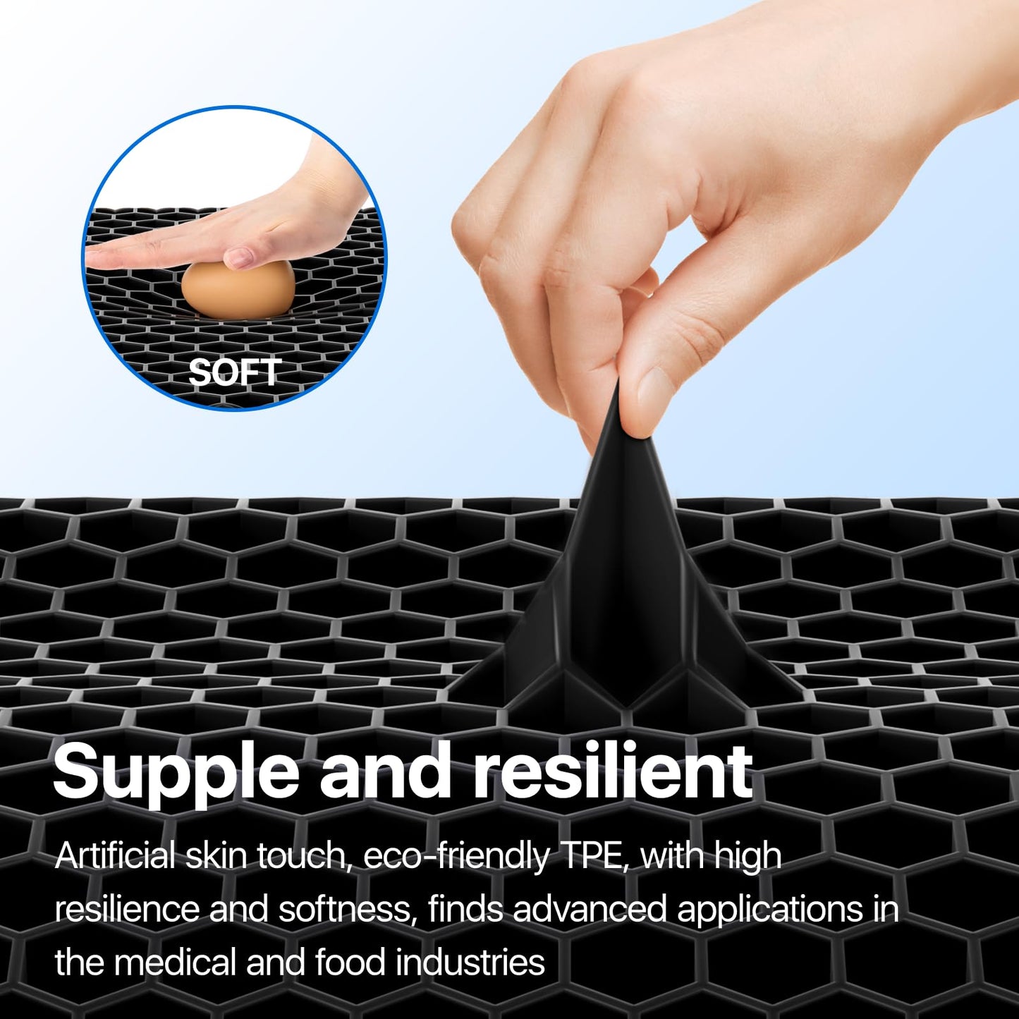 Gel Seat Cushion, Cooling Thick Big Breathable Honeycomb Design Absorbs Pressure Points Seat Cushion with Non-Slip Cover for Office Chair Home Cars Wheelchair