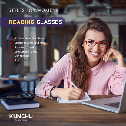 kunchu 5 Pack Reading Glasses for Women - Blue Light Blocking Spring Hinge Computer Readers Anti Glare UV Eyeglasses (MIX2, 1.5)