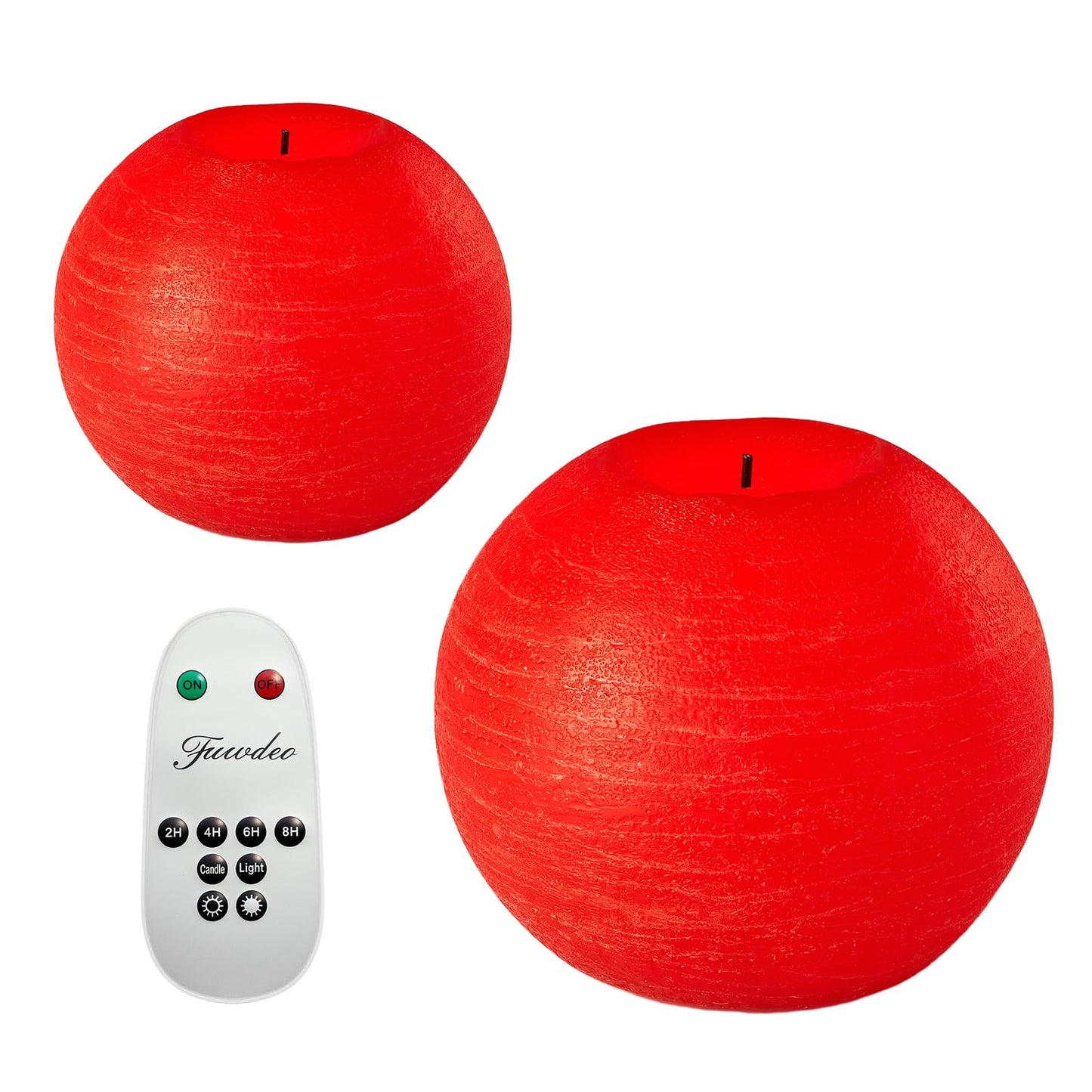 FUWDEO Flameless Candles with Remote & Timer,4" H LED Battery Operated Round Candle 2 Pack,Real Wax Christmas Candle Lights Flickering for Christmas Gift Wedding Home Decor (Red)