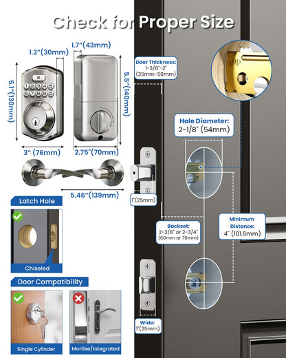 Veise Keyless Entry Door Lock with 2 Lever Handles - Electronic Keypad Deadbolt, Easy Installation Digital Smart Front Door Lock Set, Oil Rubbed Bronze