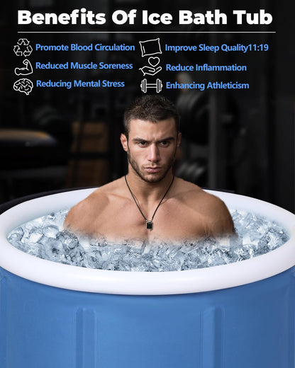 XL Ice Bath Tub for Athletes & Adults - 105 Gallons Ice Tub, Cold Plunge Tub with Cover, Ice Plunge Tub for Recovery & Cold Water Therapy, Inflatable Ice Bath Barrel for Indoor Outdoor - Blue