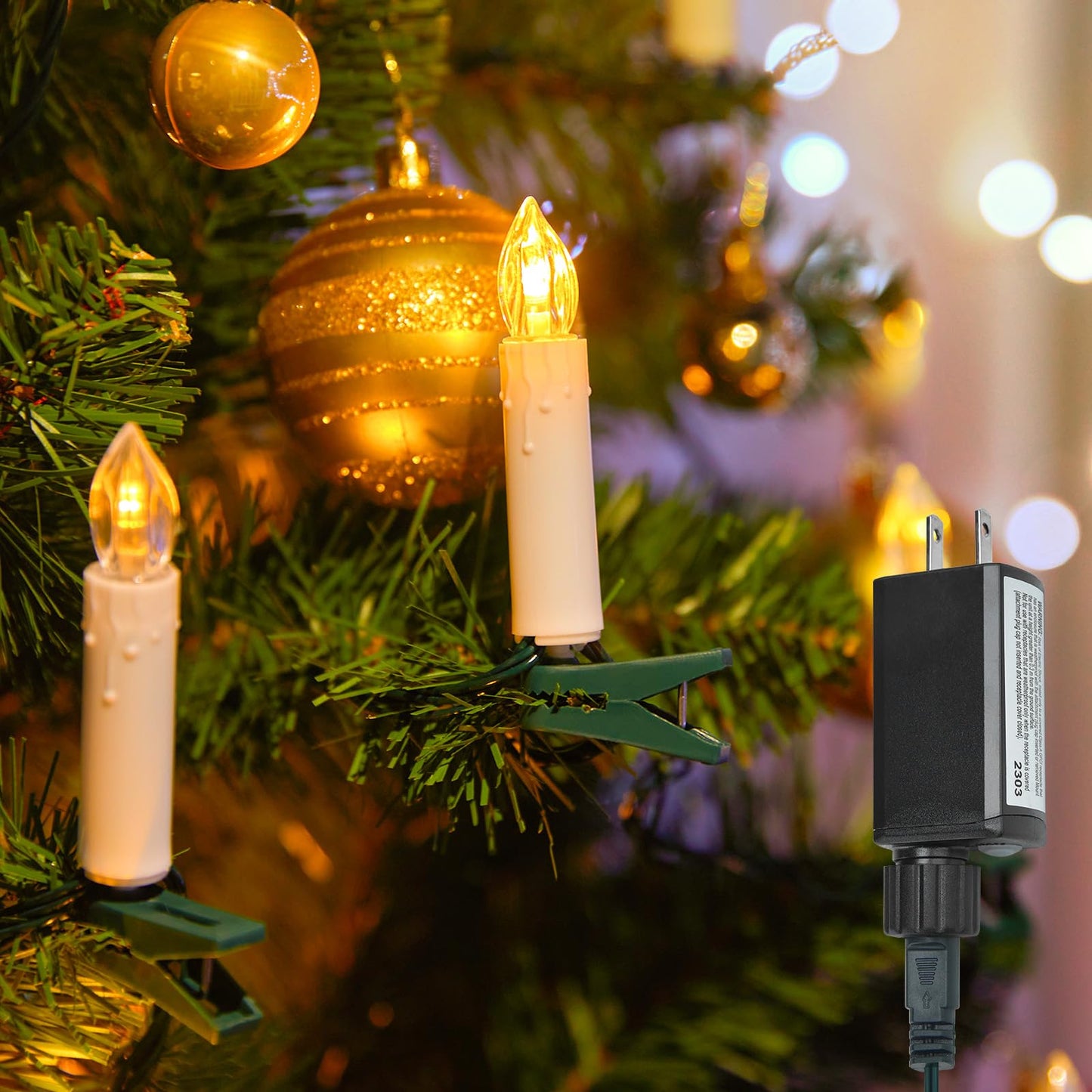 Christmas Tree Candle String Lights Plug in, 50 LED Flameless Candle Lights with Clips, 48Feet Candle Twinkle Lights for Xmas Tree Festive Holiday Seasonal Celebration Decoration, Warm White