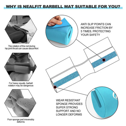 NEALFIT Barbell Squat Pad with Thick Nylon Padding, Hip Thrust Pad for Squats, Lunges, Neck Shoulder Squat Pad for Olympic or Standard Bars (Blue)