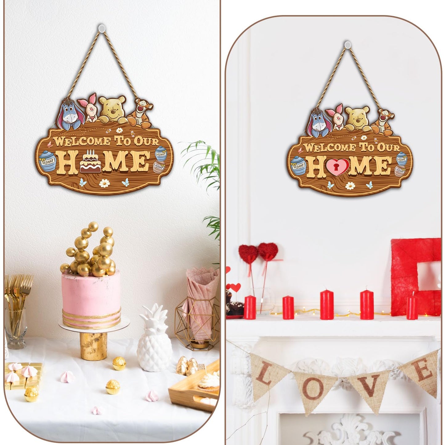 Winnie Welcome Sign for Door Decor, the Pooh Welcome to Our Home Sign with Interchangeable Holiday Sign, Welcome Sign for Home Farmhouse, Perfect for Christmas Thanksgiving Gifts, Housewarming Gifts