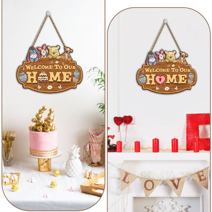 Winnie Welcome Sign for Door Decor, the Pooh Welcome to Our Home Sign with Interchangeable Holiday Sign, Welcome Sign for Home Farmhouse, Perfect for Christmas Thanksgiving Gifts, Housewarming Gifts