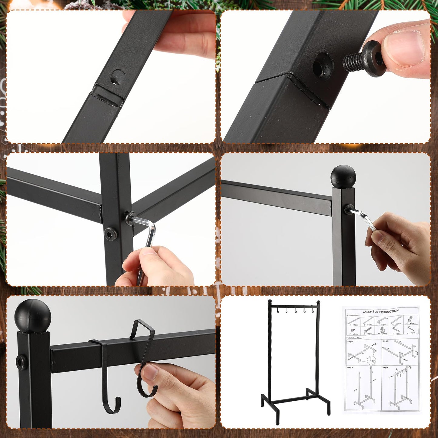 Zonon Christmas Stocking Holder Stand for Floor Free Standing Stocking Hangers with Removable Hooks and Wheels Heavy Duty Metal Rack with Stable Base for Home Mantel Bathroom Towel Blanket Display
