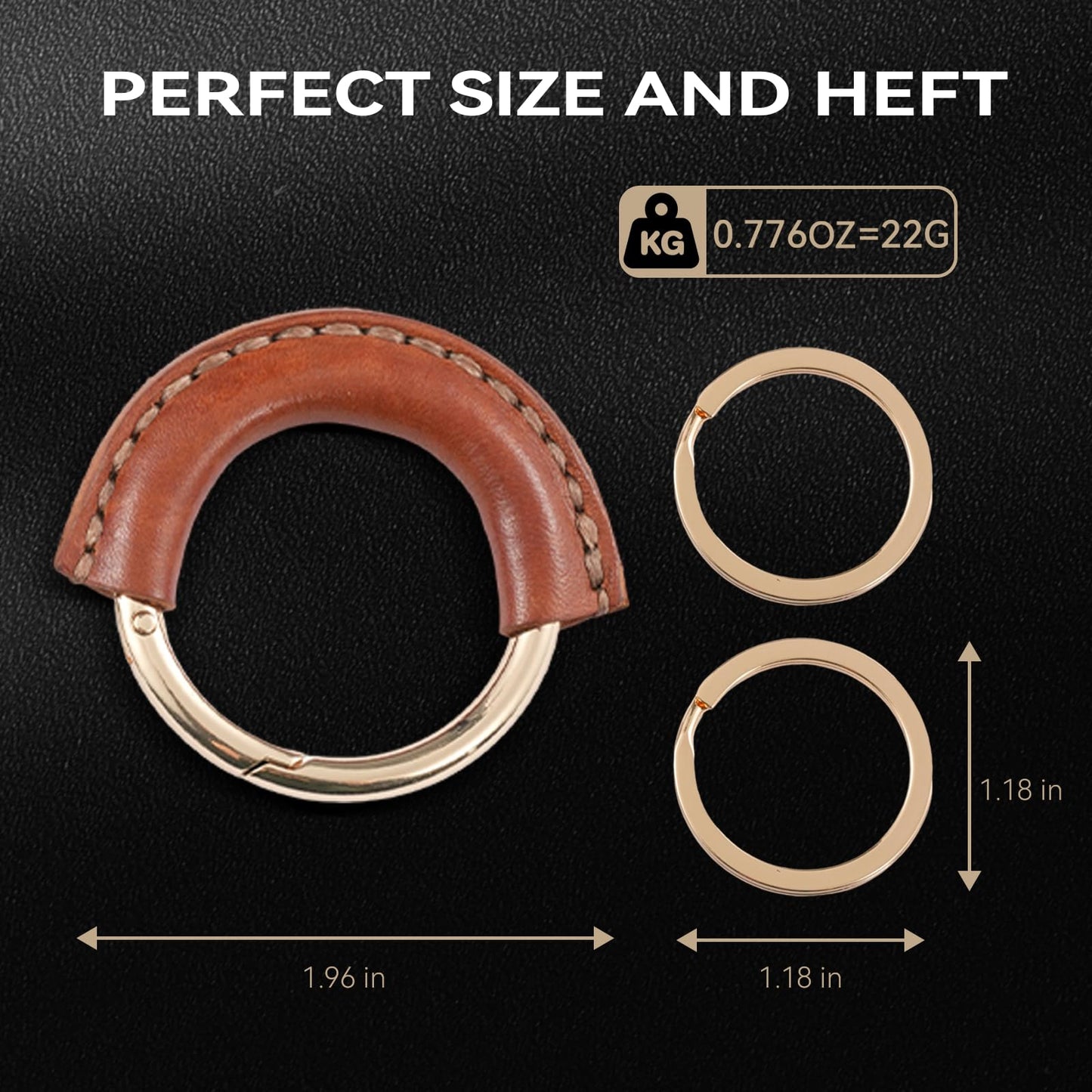 Genuine Leather Keychain - Carabiner Clip Key Fob with 2 Detachable Rings - Car Key Chain Holder for Men & Women
