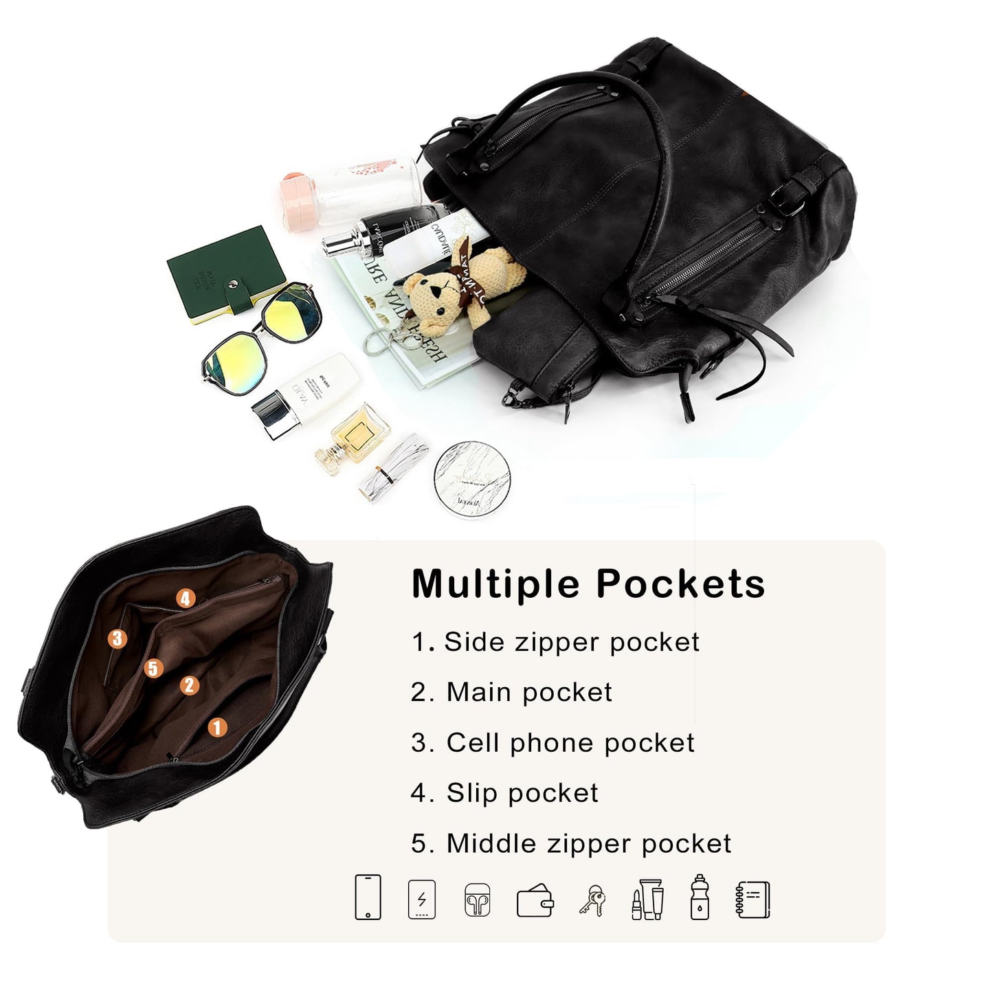 TANTOMI Tote Handbags for Women Black Hobo Handbags Purse and Handbags Shoulder Crossbody Bags for Work Travel Everyday