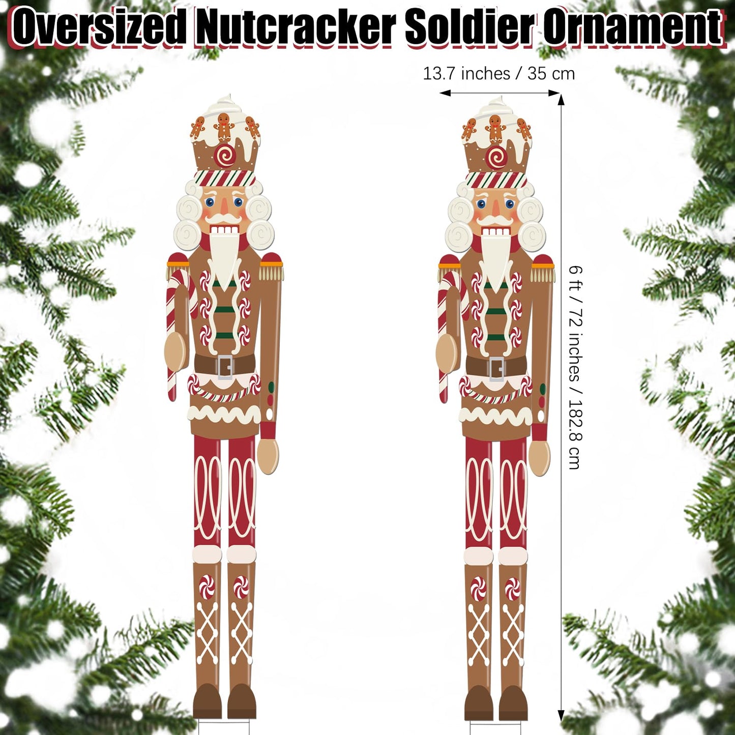 GlikCeil 2Pcs 6ft Large Metal Gingerbread Christmas Nutcracker Outdoor Decoration Xmas Nutcracker Yard Signs Christmas Tall Metal Soldier Stakes Ornament for Holiday Garden Lawn Porch Pathway