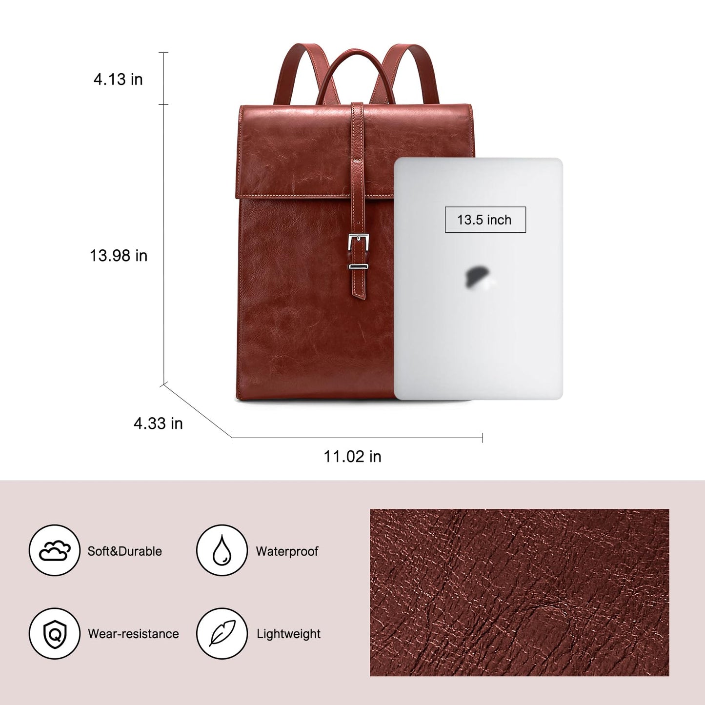 BOYATU Leather Backpack Purse for Women: Business Work Bags for Men - Luxury Designer Handbags for Classic, Brown