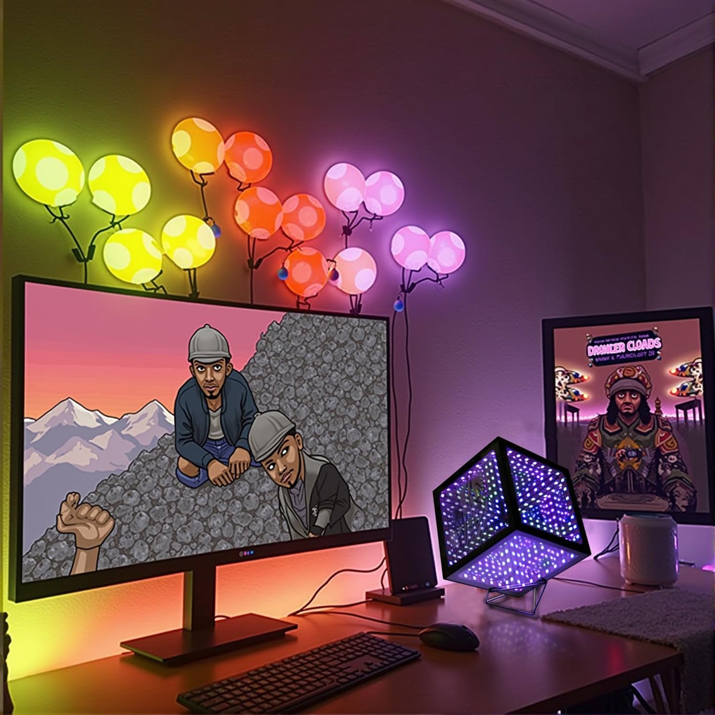 Heepulor Infinity Mirror Hyper Cube Table Lamp, Desk Art Night Light, Color-Changing Music-Sync APP-Controlled Ambient Light for Gaming, Party, Home, Gift (8.2 Inches)