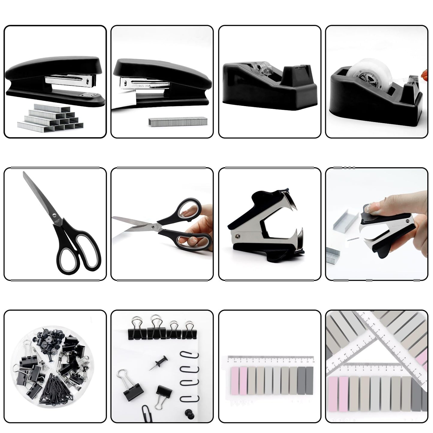 OfficeMate Stapler & Tape Dispenser Set - Black Desk Accessory Kit, Gift for Students, Women, Coworkers, Boss Lady, Office Clerks