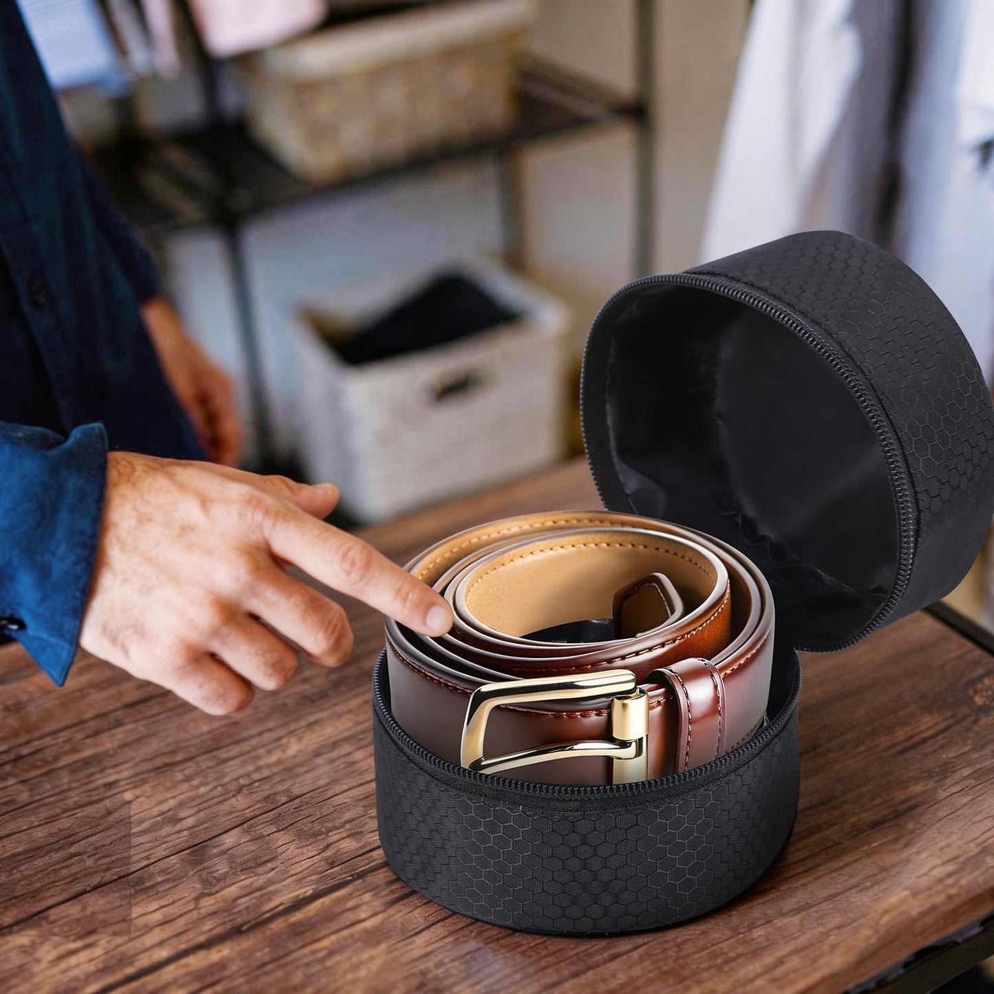 TUSIASC Belt Organizer Case,Travel Belt Storage Holder for Closet Drawer,Display Case for Belts,Ties,Portable Container Storage Holder,Height 3.9inch(Bag Only)