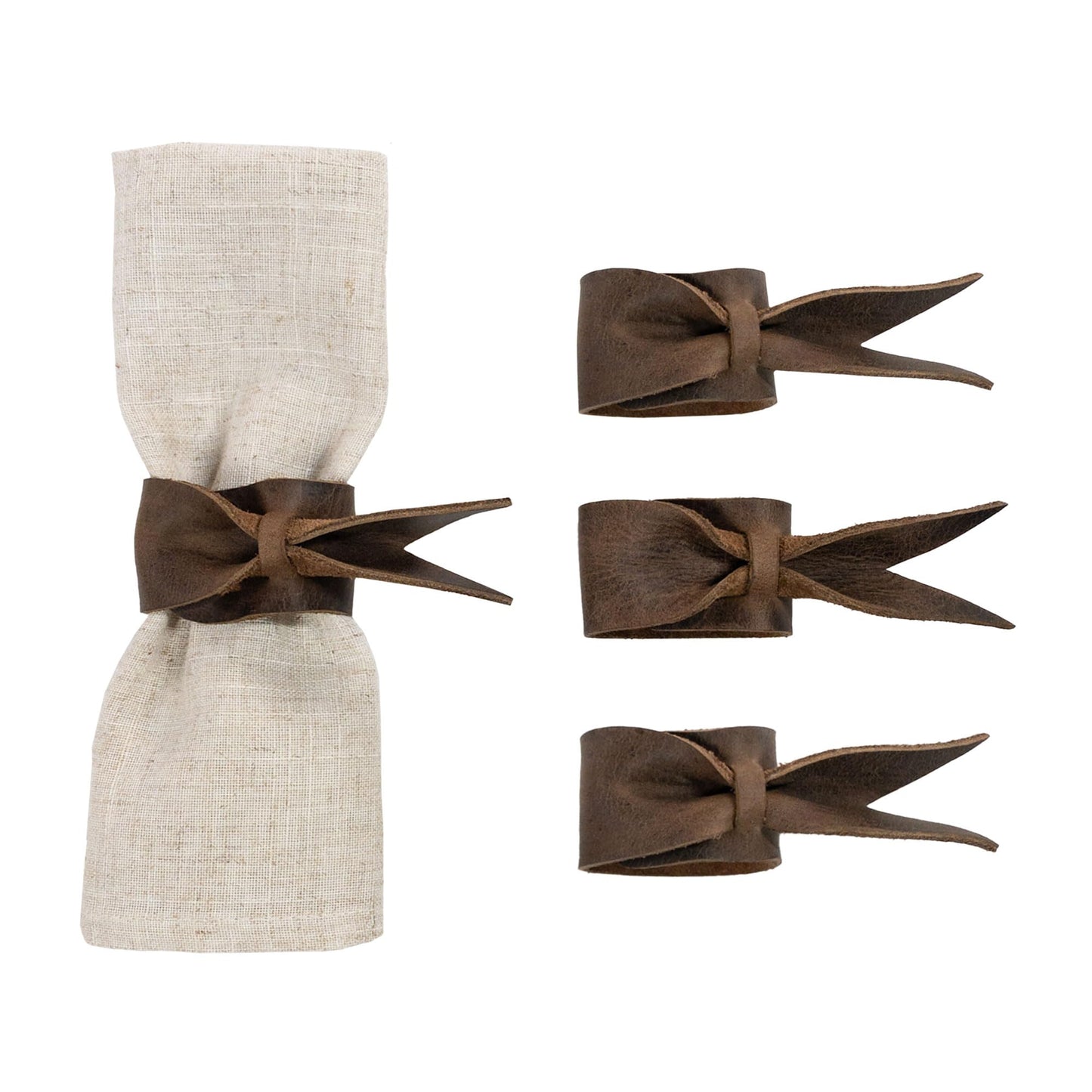 Hide & Groom, Set of 4 Leather Napkin Rings for Wedding Reception, Decoration, Napkin Holders for Dinner Parties, Full Grain Leather, Handmade, Bourbon Brown