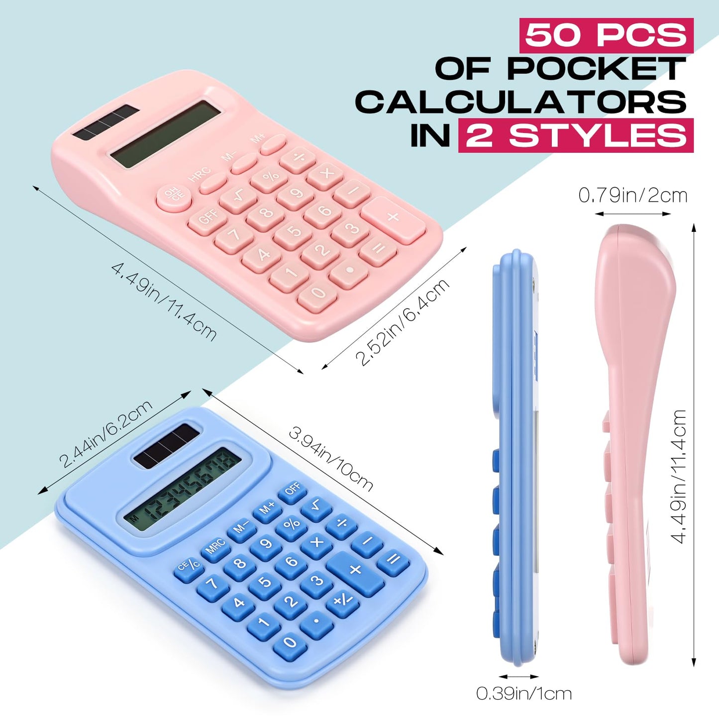 Chumia 50 Pieces Pocket Calculator Bulk Basic Small 4 Function Calculator Battery Powered Handheld Kids Mini Calculators for Students Desktop Primary School Home Office(Macarons)