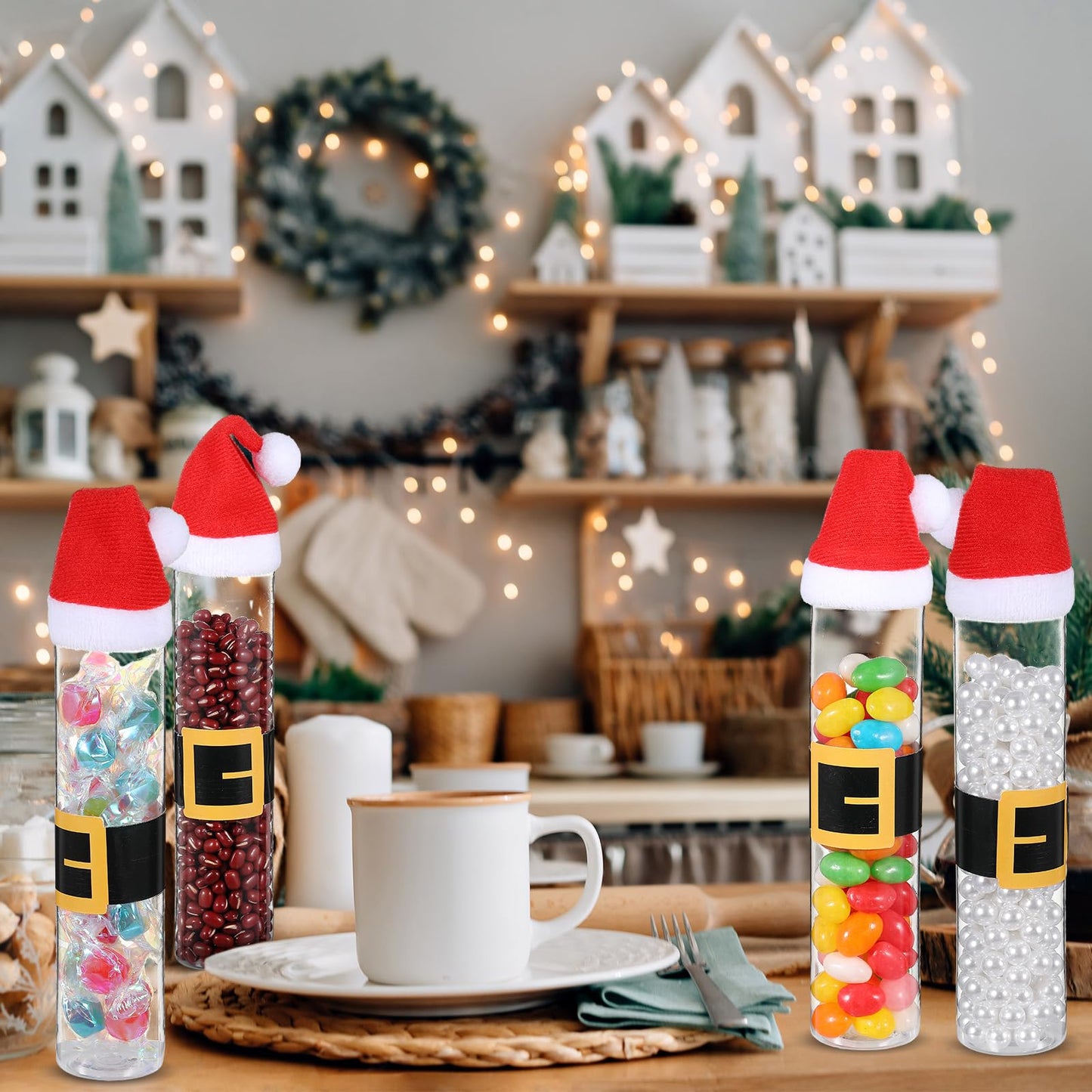 Vinsatin 30 Pcs Empty Candy Tubes Plastic Tubes with Caps Christmas Candy Containers 110ml Xmas DIY Crafts Chocolate Cookie Jar with Stickers(Classic)
