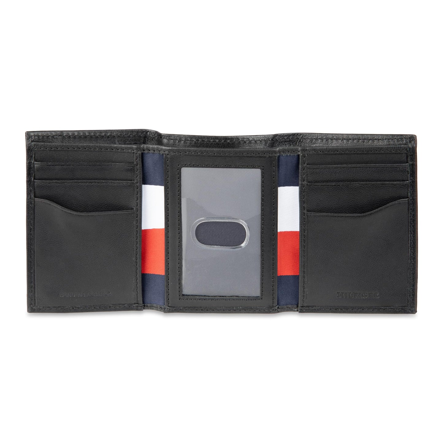Tommy Hilfiger Men's Stripe Emboss Trifold Wallet, Black, One Size