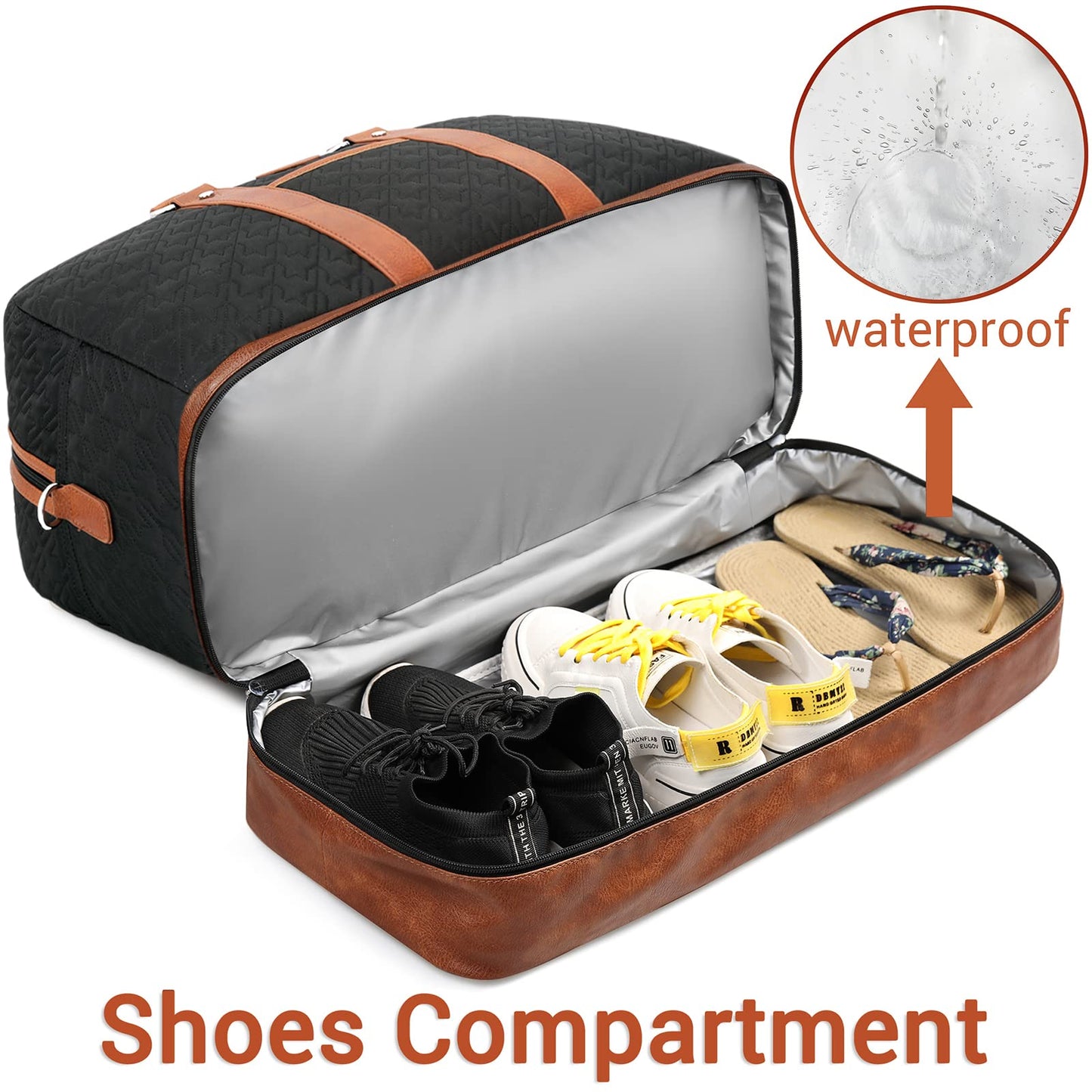 Weekender Bag for Women, Large Overnight Bag Canvas Travel Duffel Bag Carry On Tote with Shoe Compartment 21" 3Pcs Set