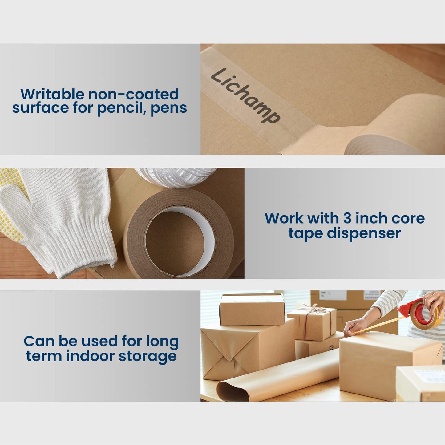 Lichamp Kraft Paper Packing Tape, Gummed Brown Shipping Tape for Boxes and Cartons, 2 inch x 55 Yard x 7 mil (12 Rolls)