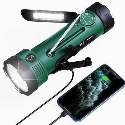 Emergency Radio with 5-Mode LED Flashlight, Solar Hand Crank NOAA Weather Radio, Portable AM FM Battery Operated Radio with Phone Charger, Reading Lamp & SOS Alarm for Home, Camping, Outdoor Survival